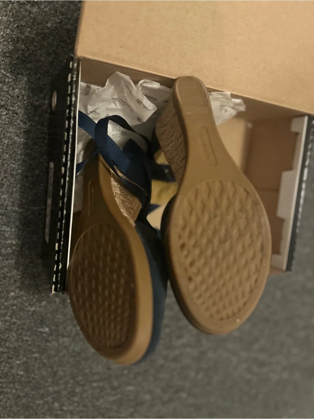 ANDREA FENZI Navy Suede Espadrille Wedge with Ankle Tie